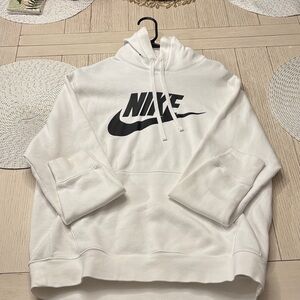 Nike White Crewneck Hoodie with Black Logo